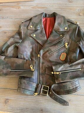 Camo Leather Moto Jacket with Gold Hardware from Kardashian closet/2022 or 2023